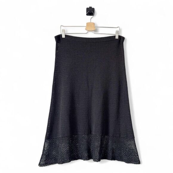 Theory Dresses & Skirts - Theory Pull On A-Line Knit Crochet Boho MIDI Skirt in Charcoal Grey Size L